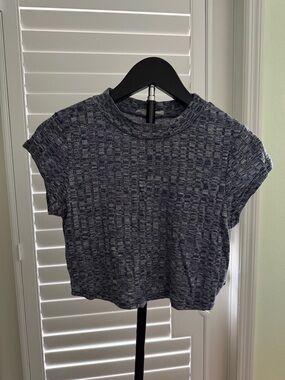 Textured Navy Short Sleeve Crop Top